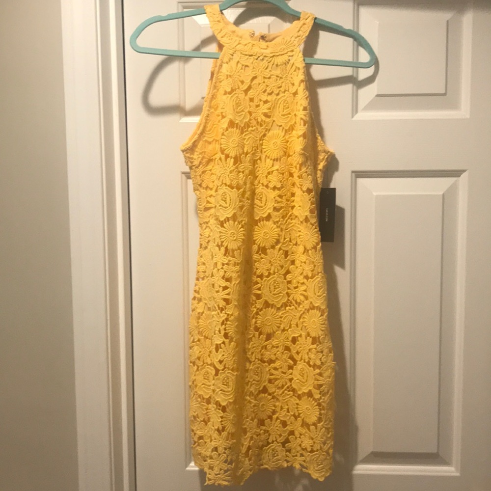 Lulu’s “Love Poem Yellow Lace Dress”